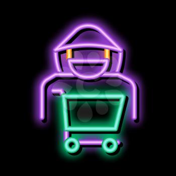 Shopping Cart Thief neon light sign vector. Glowing bright icon Shopping Cart Thief Sign. Isolated Contour Symbol Illustration