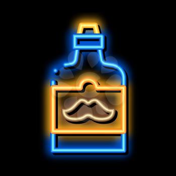 Bottle Mustache On Label neon light sign vector. Glowing bright icon Bottle Mustache On Label sign. transparent symbol illustration