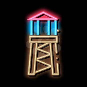 Fire Tower With Water neon light sign vector. Glowing bright icon Fire Tower With Water sign. transparent symbol illustration