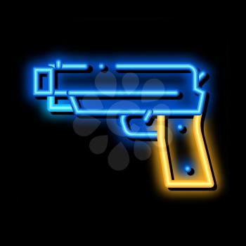 Iron Shooting Gun neon light sign vector. Glowing bright icon Iron Shooting Gun sign. transparent symbol illustration