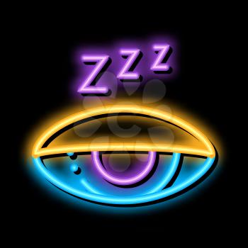 Half Closed Asleep Eye neon light sign vector. Glowing bright icon Half Closed Asleep Eye sign. transparent symbol illustration