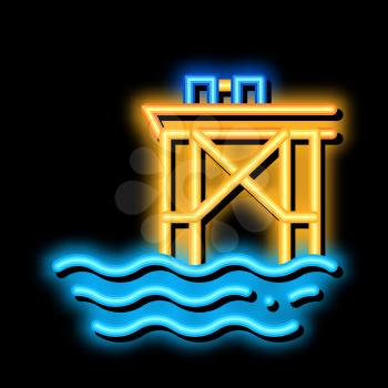 Oil Sea Platform neon light sign vector. Glowing bright icon Oil Sea Platform sign. transparent symbol illustration