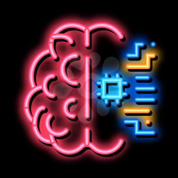 Ai Brain Chip neon light sign vector. Glowing bright icon Ai Brain Chip sign. transparent symbol illustration