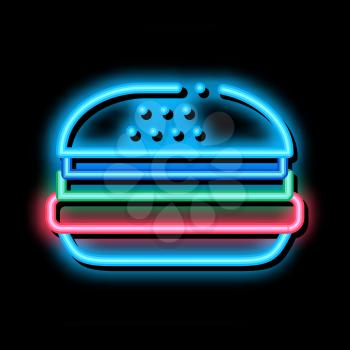 Hamburger Food neon light sign vector. Glowing bright icon Hamburger Food sign. transparent symbol illustration