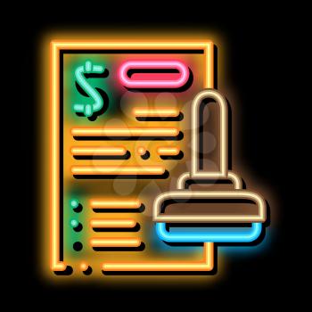 Stamp Document neon light sign vector. Glowing bright icon Stamp Document sign. transparent symbol illustration