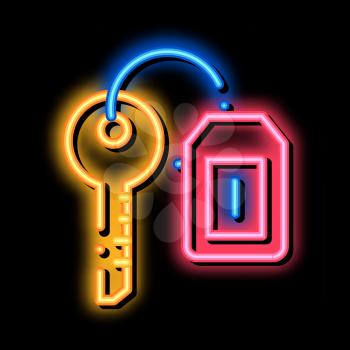 Car Key Label neon light sign vector. Glowing bright icon Car Key Label isometric sign. transparent symbol illustration