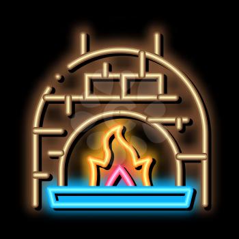 Burn Flame Oven neon light sign vector. Glowing bright icon Burn Flame Oven isometric sign. transparent symbol illustration