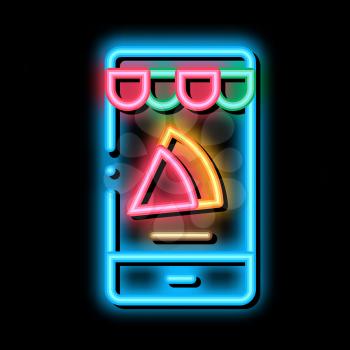 Slice Pizza Phone neon light sign vector. Glowing bright icon Slice Pizza Phone isometric sign. transparent symbol illustration