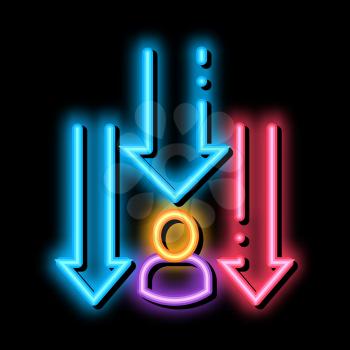 Man Down Arrows neon light sign vector. Glowing bright icon Man Down Arrows isometric sign. transparent symbol illustration