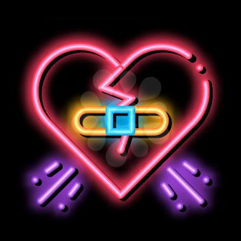 Glued Heart neon light sign vector. Glowing bright icon Glued Heart isometric sign. transparent symbol illustration