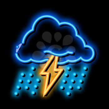 Rain Lightning neon light sign vector. Glowing bright icon Rain Lightning isometric sign. transparent symbol illustration