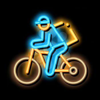 Courier Delivery by Bicycle neon light sign vector. Glowing bright icon Courier Delivery by Bicycle sign. transparent symbol illustration
