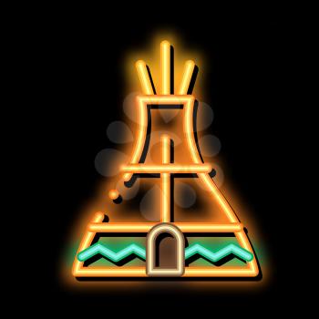 Wigwam neon light sign vector. Glowing bright icon Wigwam sign. transparent symbol illustration