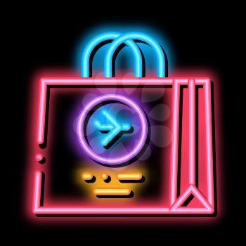 Duty Free Bag Airport Shop neon light sign vector. Glowing bright icon Airport Store Paper Package Concept Linear Pictogram. Travel Shopping sign. transparent symbol illustration