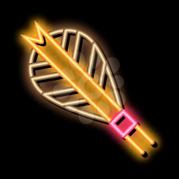 Arrow Feather Plumage Detail neon light sign vector. Glowing bright icon Archery Activity Sport Equipment Fletching Arrow sign. transparent symbol illustration