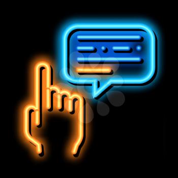 Human Hand Gesture Pointing neon light sign vector. Glowing bright icon Gesture And Quote Frame With Text Communication sign. transparent symbol illustration