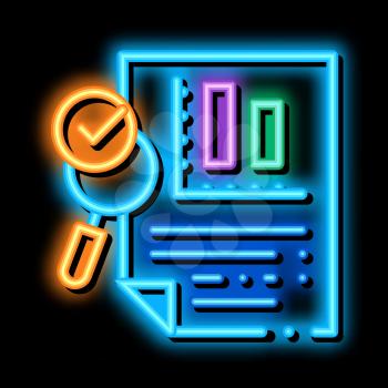 File Infographic Research neon light sign vector. Glowing bright icon Analysis And Approved By Magnifier Glass Infographic Document sign. transparent symbol illustration