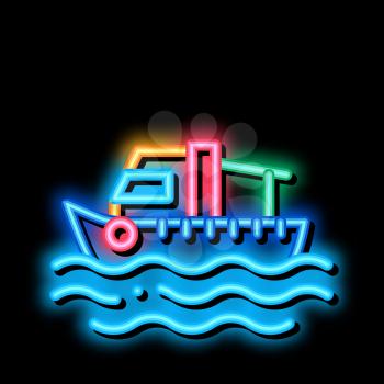 Fishing Boat On Water Wave neon light sign vector. Glowing bright icon Motor Boat, Sea Transport, Cruise Motorboat sign. transparent symbol illustration