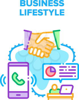 Business Lifestyle Occupation Vector Icon Concept. Calling And Discussing On Meeting With Partner And Client, Researching Market And Trading Businessman Lifestyle Color Illustration