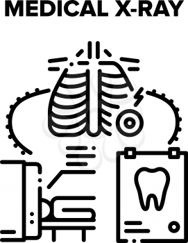 Medical X-ray Clinic Tool Vector Icon Concept. Medical X-ray Hospital Electronic Equipment In Radiology Department For Examination And Checking Human Organ. Mri Machine Black Illustration