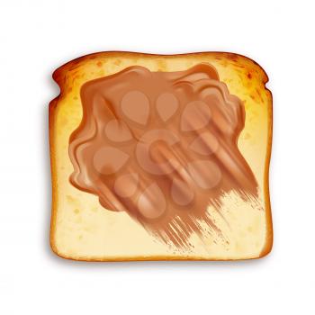 Toast Fried Bread With Chocolate Butter Vector. Toasted Sandwich Slice With Peanut Butter, Crunchy Delicacy Fresh Fry Food, Morning Breakfast Dish. Nutrition Dessert Template Realistic 3d Illustration
