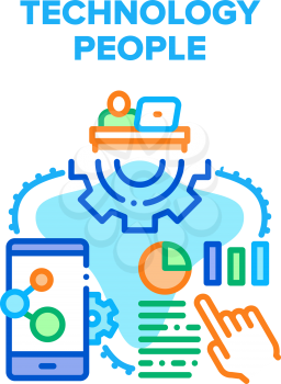 Technology People Vector Icon Concept. Technology People Using For Working At Workplace And Communicate, Researching Trade Market And Commerce In Internet. Smartphone Gadget Color Illustration