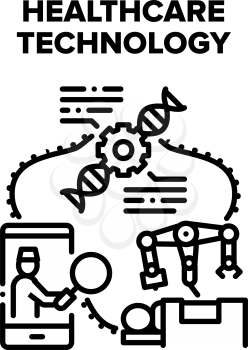 Healthcare Technology Vector Icon Concept. Healthcare Technology For Patient Remote Examining Health And Diagnosis, Robot Make Surgery And Change Dna. Hospital Innovation Electronic Black Illustration