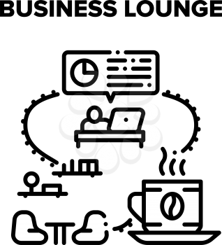 Business Lounge Vector Icon Concept. Business Lounge Zone For Drinking Hot Energy Drink Coffee Break Or Resting In Soft Chair And Playing Video Games. Company Worker Relaxation Black Illustration