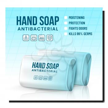 Antibacterial Hand Soap Promotional Poster Vector. Protective Hand Soap Blank Packages On Advertising Banner. Sanitary Skin Protection Aromatic Product Style Concept Template Illustration