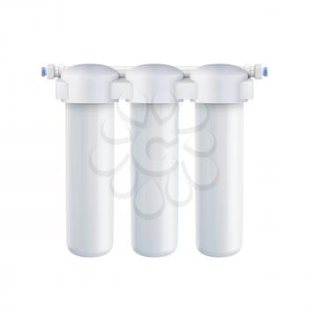 Water Purification And Filtration System Vector. Blank Plumbing Cartridges With Mineral For Cleaning Drinking Water. Industrial Or Household Filter For Prepare Liquid Mockup Realistic 3d Illustration