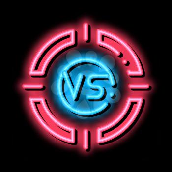 Vs Target neon light sign vector. Glowing bright icon Vs Target sign. transparent symbol illustration