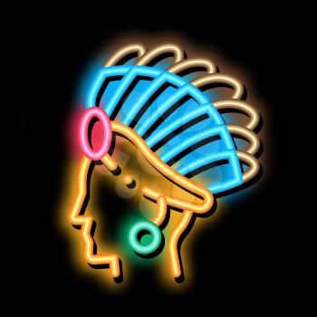 Aztec Headdress neon light sign vector. Glowing bright icon Aztec Headdress Sign. transparent symbol illustration
