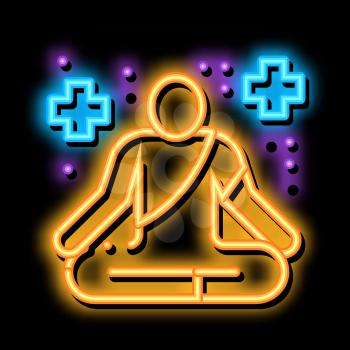 Yoga Men for Healing neon light sign vector. Glowing bright icon Yoga Men for Healing Sign. transparent symbol illustration