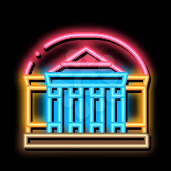 Theater Building neon light sign vector. Glowing bright icon Theater Building Sign. transparent symbol illustration