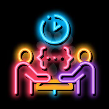 lengthy discussion of the problem neon light sign vector. Glowing bright icon lengthy discussion of the problem sign. transparent symbol illustration