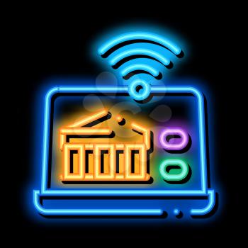 wi-fi distribution through device neon light sign vector. Glowing bright icon wi-fi distribution through device sign. transparent symbol illustration