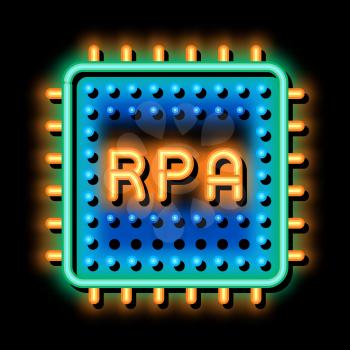 rpa chip neon light sign vector. Glowing bright icon rpa chip sign. transparent symbol illustration