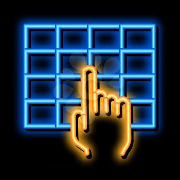 touch panel control neon light sign vector. Glowing bright icon touch panel control sign. transparent symbol illustration