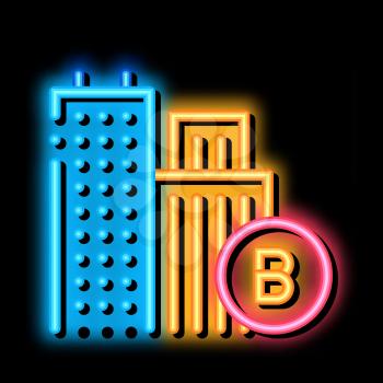 built residential buildings neon light sign vector. Glowing bright icon built residential buildings sign. transparent symbol illustration