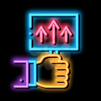 pointer only up neon light sign vector. Glowing bright icon pointer only up sign. transparent symbol illustration