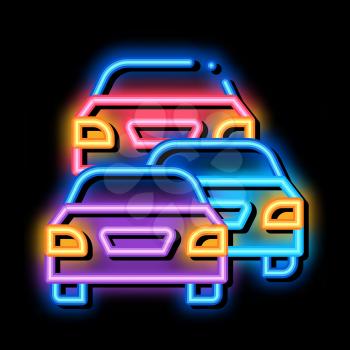 stream of cars neon light sign vector. Glowing bright icon stream of cars sign. transparent symbol illustration