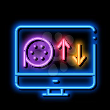online discs viewing neon light sign vector. Glowing bright icon online discs viewing sign. transparent symbol illustration