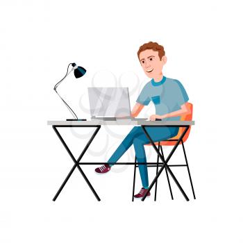 man student writing coursework on laptop cartoon vector. man student writing coursework on laptop character. isolated flat cartoon illustration