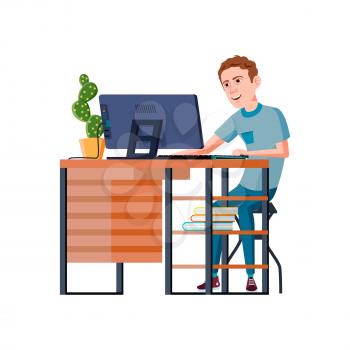 young man watching educational webinar on computer cartoon vector. young man watching educational webinar on computer character. isolated flat cartoon illustration