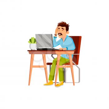 man worker with headache working at workplace cartoon vector. man worker with headache working at workplace character. isolated flat cartoon illustration