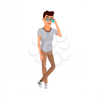 youth man has boring talk with boss on phone cartoon vector. youth man has boring talk with boss on phone character. isolated flat cartoon illustration