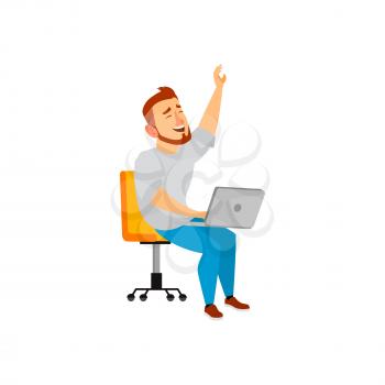laughing man watching funny film on laptop cartoon vector. laughing man watching funny film on laptop character. isolated flat cartoon illustration