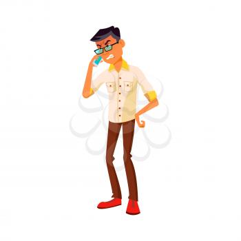 angry japanese man screaming at support service worker on phone cartoon vector. angry japanese man screaming at support service worker on phone character. isolated flat cartoon illustration
