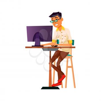 chinese man playing video games in computer club cartoon vector. chinese man playing video games in computer club character. isolated flat cartoon illustration