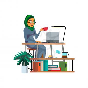 accountant muslim woman counting dept and credit cartoon vector. accountant muslim woman counting dept and credit character. isolated flat cartoon illustration